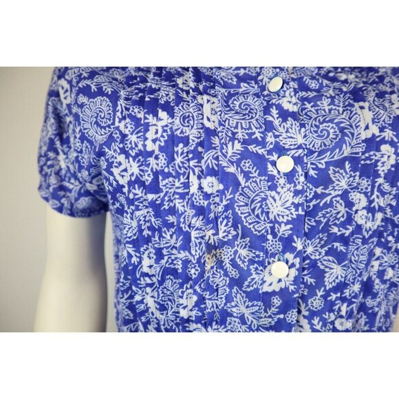 DARIAN PETITES - WOMEN'S BLUE FLORAL PRINT BELTED SHORT DRESS - SIZE 6P - Picture 6 of 12